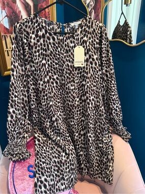 JODIFL Neutral Leopard Print Long Sleeve Tunic - Black, Brown, Cream